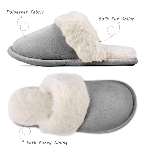 Women's Memory Foam Fuzzy Slippers Fluffy Plush Indoor Outdoor Non-Slip Thin Sole Winter House Shoes
