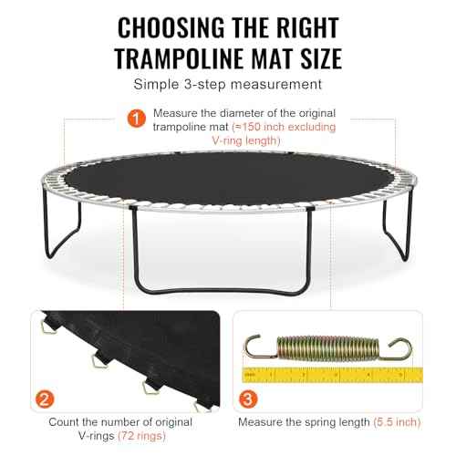 VEVOR Replacement Trampoline Mat, Jumping Mat Fits 12/13/14/15 ft Frame, Universal Jumping Round Trampoline, UV-Resistant Mat with Spring Tool & 72/80/92 V-Rings, Fit 5.5"/6.5"/7" Spring Length