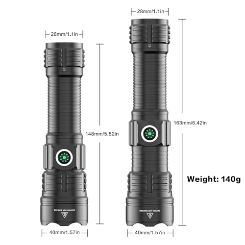 haixnfire Tactical Flashlight Type-C USB Rechargeable 6000 lumens Zoomable LED Waterproof flashlights with Pressure Switch...
