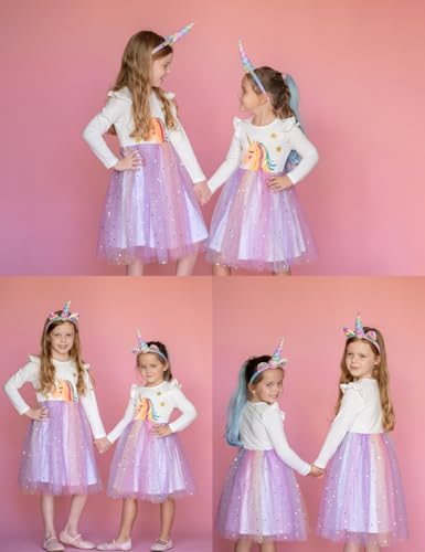 Arshiner Toddler Girls Tutu Dresses Long Sleeve Ruffle Fall Winter Holiday Star Sequin Tulle Dress 2-6Y