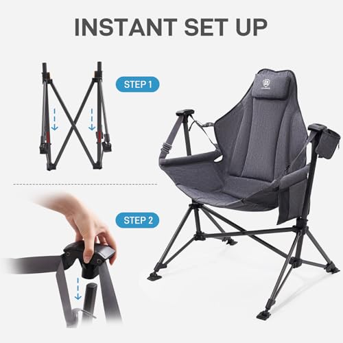 EVER ADVANCED Padded Hammock Camping Chair, Oversized Heavy Duty Swing Chair with Detachable Cup Holder, Portable Folding ...