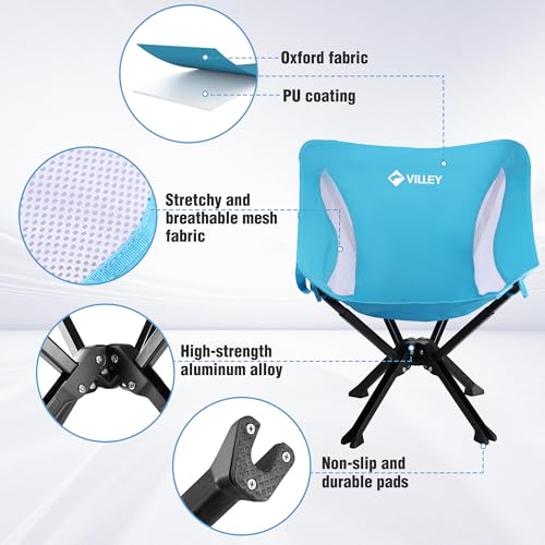 VILLEY Portable Folding Chair Lightweight Camping Chair No Assembly Needed, Quick Setup for Beach, Hiking, Supports 330 LB...