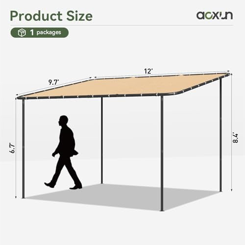 Aoxun 10x12 Lean to Gazebo Outdoor Pergola with Water Resistant & UV-Resistant, Wall-Mounted Canopy Sloped Roof Awning for...