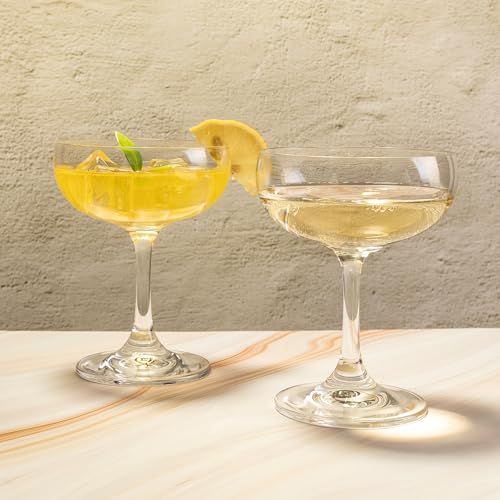 YARYOUNG 7 oz Crystal Coupe Glasses, Set of 6, Champagne Glass Set, Classic Cocktail Glass, Drinking Glasses Set, Bar Glas...