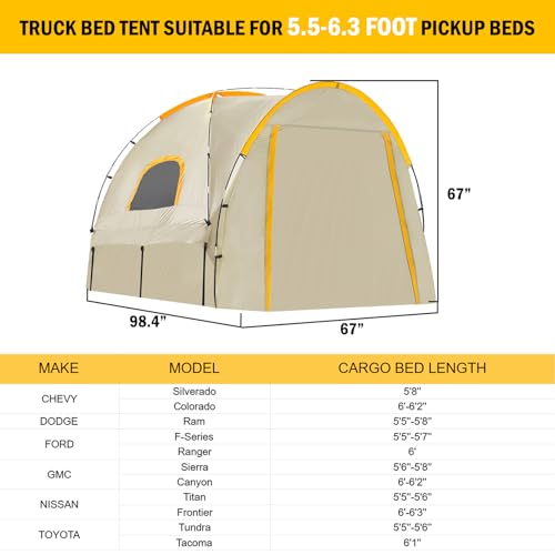 Pickup Truck Tent with Awning Shade,Waterproof PU5000mm Oxford for 5.5-6.3 FT Truck Bed for Camping Travel Outdoor Activit...