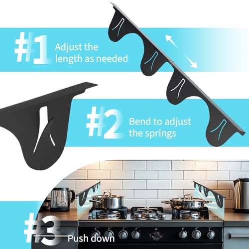 Stainless Steel Stove Gap Cover (2 Pack, Black), Stove Gap Filler for Kitchen, Range Trim Kit, Heat Resistant with Easy Cl...