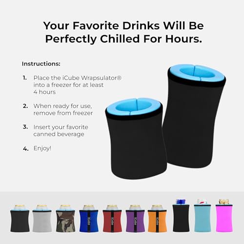 iCube Wrapsulator Black Regular Can Cooler: Insulated Drink Holder & Premium Beer Chiller for 12oz Cans