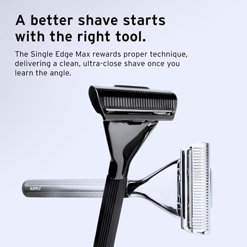 SUPPLY Single Edge Max Razor for Men – Premium Metal Single-Blade Safety Razor with Pivoting Head for Fewer Cuts and Irrit...