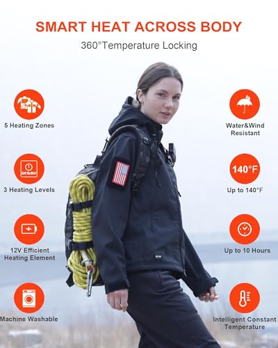 DEWBU Heated Jacket for Women with 12V Battery Pack Winter Outdoor Soft Shell Electric Heating Coat