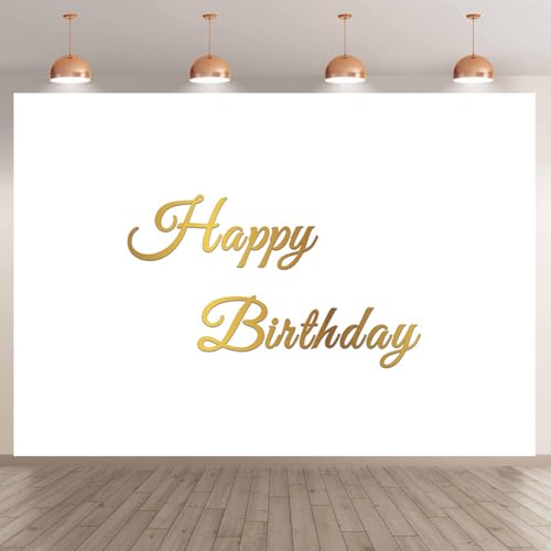 deFouliao Happy Birthday Backdrop 7x5ft Simple Gold Happy Birthday Banner Photography Background for Kids Adults Girl Boy ...