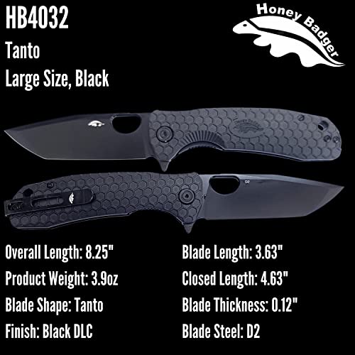 Western Active HB4032 Honey Badger Tanto Pocket Knife 3.63" Blade Lightweight 3.9oz Folding Utility EDC Deep Pocket Carry ...
