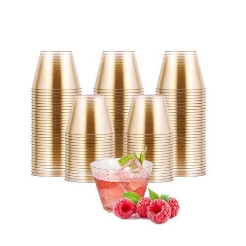 JOLLY CHEF 5 oz 100 Pack Small Glitter Disposable Cups, Glitter Plastic Cups, Disposable Plastic Shot Glasses Perfect for ...