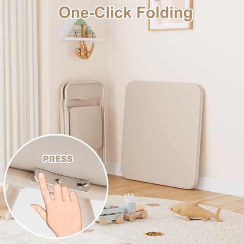 GAOMON Boys and Girls Folding Table and Chairs Set of 3, Portable Table and Chair with Pu Soft Cushion, No Installation Re...