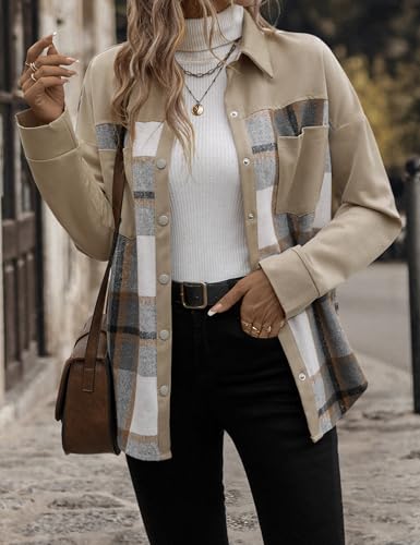 Women's Fashion Plaid Coat with Contrast Collar, Stylish and Versatile for Any Outfit.