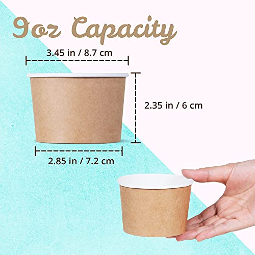 MATICAN Paper Ice Cream Cups - 50-Count 9-Oz Disposable Dessert Bowls for Hot or Cold Food, 9-Ounce Party Supplies Treat C...