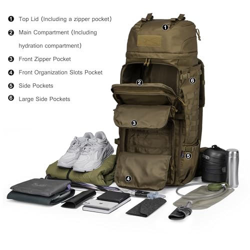 Mardingtop 75L Molle Hiking Internal Frame Backpacks with Rain Cover for Camping,Backpacking,Travelling