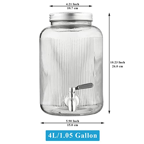 Berglander Glass Drink Dispenser for Fridge, 1 Gallon Beverage Dispenser with Leakproof Stainless Steel Spigot, Water, Lau...