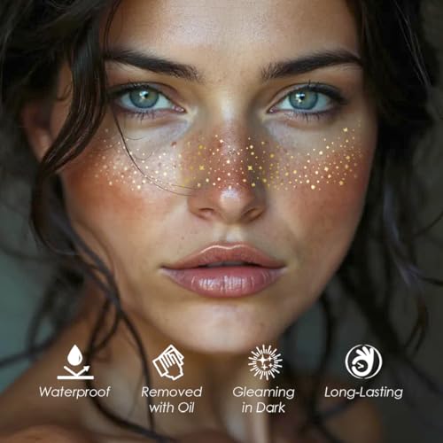 Glitter Freckles, 24PCS Glitter Freckles Face Tattoo, Sparkle Freckles for Women, Waterproof Gold Temporary Face Tattoos G...
