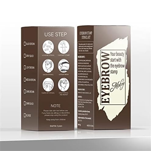 Eyebrow Stamp and Eyebrow Stencil Kit, Eyebrow Powder with 24 Reusable Eyebrow Stencils Kit for Beginners to Natural Brow, 1 Step Brow Stamp Kit Smudge-Proof & Long-lasting & Waterproof (Dark Black)