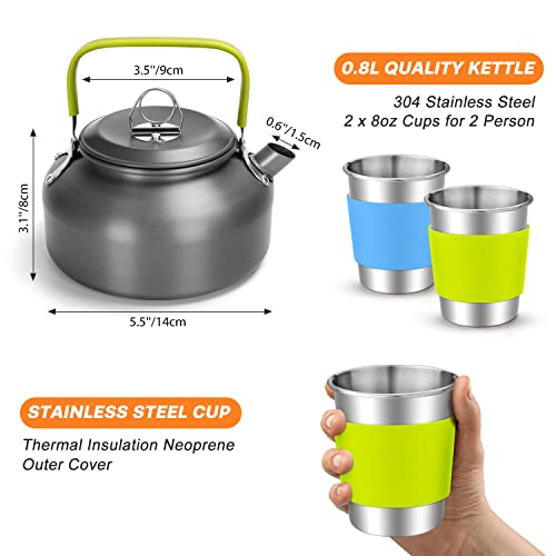 Odoland 16pcs Camping Cookware Set with Folding Camping Stove, Non-Stick Lightweight Pot Pan Kettle Set with Stainless Ste...