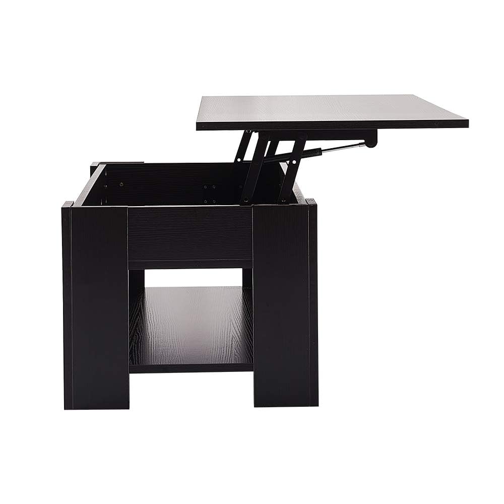 Panana Modern Lift Up Top Coffee Table with Hidden Storage and 1 Shelf Wooden Tea Table Sofa End Table for Living Room, Office, 39.4" x 19.7" x 18.5" (Black)