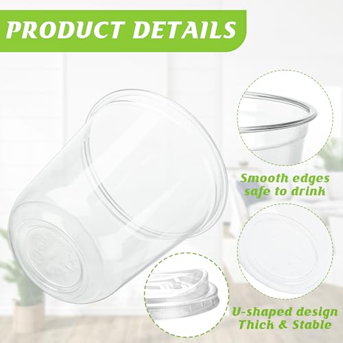 12oz Disposable Stemless Glasses With Strawless Sip Lids,PET Disposable Drinking Cups,Clear Plastic Wine Glasses for Parti...