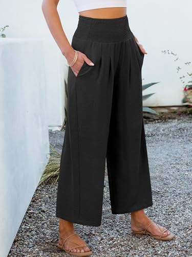 ANRABESS Womens Pants Wide Leg High Waisted Palazzo Pants Summer Flowy Beach Lounge Casual Trousers with Pockets