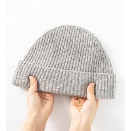 Villand 100% Cashmere Ribbed Cuffed Hat for Men, Ultra-Soft Men's Pure Cashmere Winter Ski Beanie