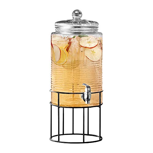 Style Setter Beverage Dispenser Cold Drink Dispenser Glass Jug, Metal Stand & Leak-Proof Acrylic Spigot Great for Parties,...