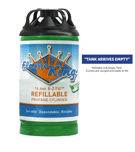 Flame King Refillable 1LB Empty Propane Cylinder Tank - Reusable - Safe and Legal Refill Option - DOT Compliant-16.4 oz (...