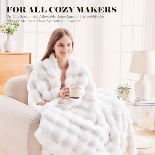 Faux Fur Throw Blanket for Couch, 1000 GSM Cozy Fuzzy Fluffy Soft Plush Thick Bubble Sherpa Blanket for Sofa Bedroom Livin...