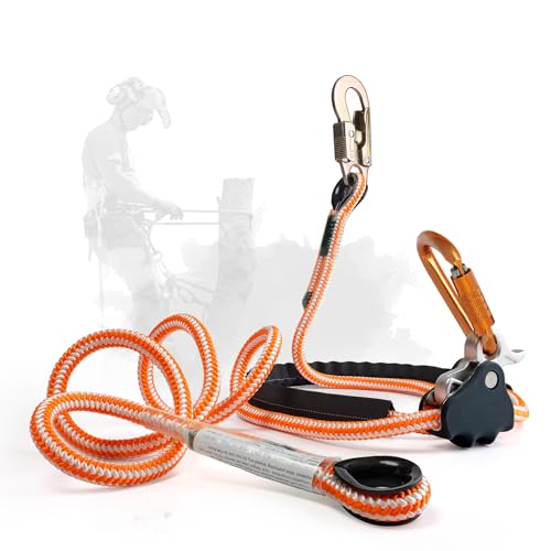ProClimb Arborist Positioning Lanyard by Pelican Rope - 1/2 in x 8 ft Polyester Rope with Steel Snap Hook - Adjustable, Hi...