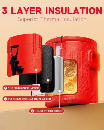 Insulated Beverage Dispenser 3.5 Gallon, Hot Drink Dispenser with 304 Stainless Steel Interior & Spout, Hot Water Dispense...