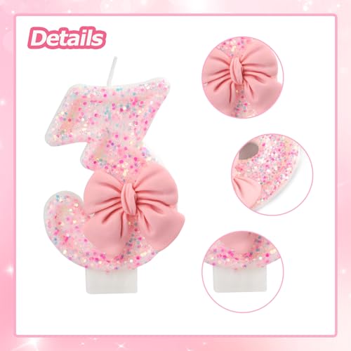 IQMLQV Pink 10 Candle,10 Bow Candles,10 Candles for Birthday Cakes,Pink Bow Birthday Candle 10 Decoration for Party Supplies
