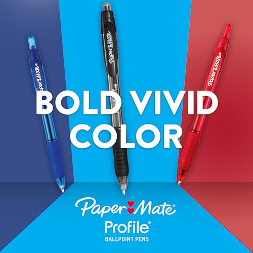Paper Mate Profile Retractable Ballpoint Pens Bold, 1.4mm, Assorted Colors, 12 Count - Back to School, Home, Office, Teach...