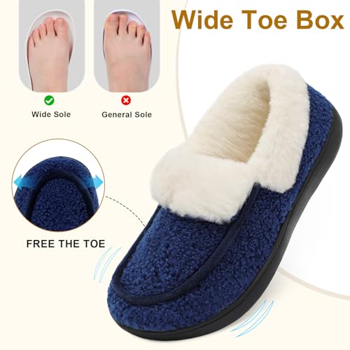 BARERUN Womens Slippers Fuzzy Collar Slipper Boots for Women Wide Toe House Shoes Moccasin Camping Travel Slippers with Ha...