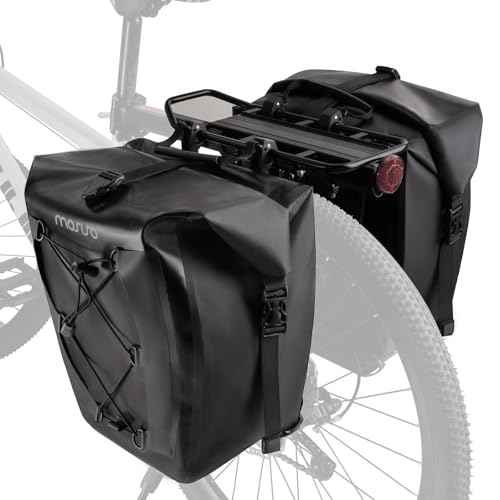 MOSISO 25L Bike Panniers, 2 Pack Waterproof Panniers Bike Bag, Bike Rear Rack Seat Bag with Elastic Cord, Bicycle Luggage Storage Trunk Pouch for Road Mountain Cycling Traveling Commuting, Black