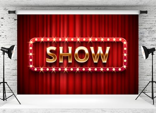 MAEQLQLM 5x4ft Night Show Backdrop Red Curtain Sparkling Bulbs Red Night Lights Background for Dancing Music Party Singer ...