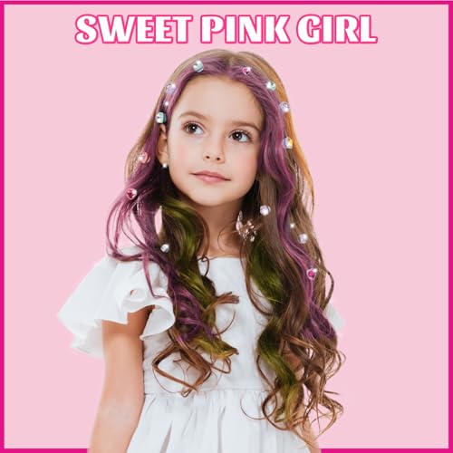 Temporary Hair Chalk with Hair Gem Stamper Kit, Hair Styling Tool with REUSABLE Shining Diamonds, Washable Hair Chalk Hair Color Dye for Girls, Toys Gifts for Girls 3 4 5 6 7-12