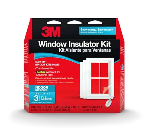 3M Indoor Window Insulation, Insulator Kit for 3 Windows 3ft x 5ft, Keeps Cold Air Out and Warm Air In, Includes Heat Shri...