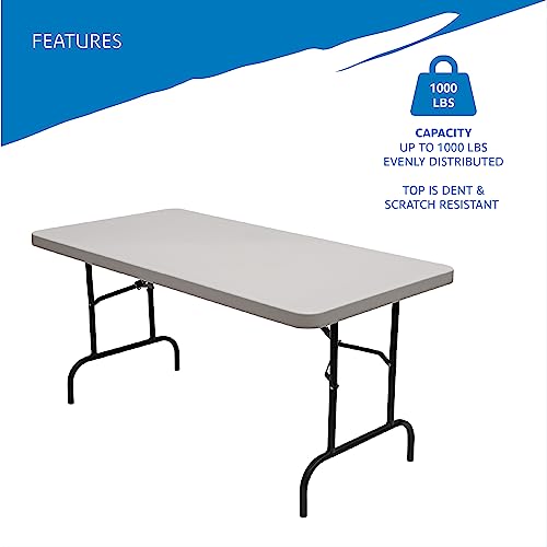 Iceberg IndestrucTable Commercial Folding Table – Heavy-Duty 60” Plastic Utility Table for Indoor/Outdoor Use, Platinum Gr...