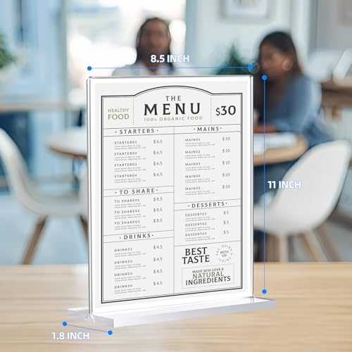 6 Pack Acrylic Sign Holder 8.5 x 11, Double-Sided Clear Sign Holder Plastic Stands for Display, T Shape Acrylic Table Sign...