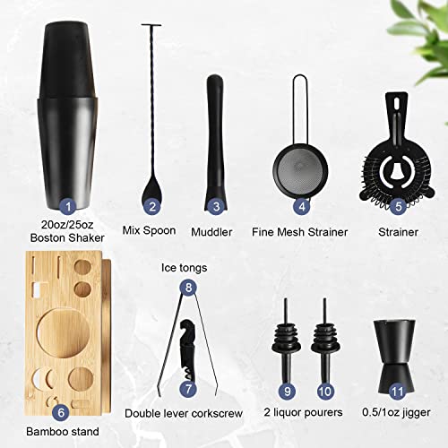JNWINOG 11Pcs-Cocktail Shaker Set Stainless Steel Bartending Kit 25oz Boston Shaker Bar Set Cocktail Mix Drink Making Kit ...