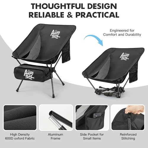 AuroraTrail Ultralight Backpacking Camping Chair – Only 2.7 lb, Supports 330 lb, Compact Folding Outdoor Seat with Carry B...