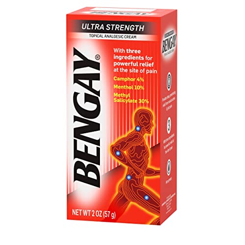 Bengay Ultra Strength Topical Pain Relief Cream, Non-Greasy Analgesic for Minor Arthritis, Muscle, Joint, and Back Pain, Camphor, Menthol & Methyl Salicylate, 2 oz Packaging May Vary (Pack of 2)