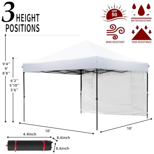 10x10 Pop Up Canopy-Instant Outdoor Tent with Roller Bag,4 Sand Bags&1 Sidewalls for Instant Tents,Waterproof Top Cover fo...