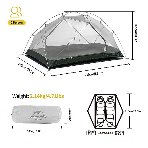 Naturehike Mongar 2 Person 3 Season Camping Tent Ultralight Backpacking Tent for Hiking Cycling
