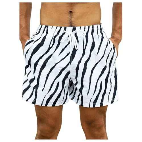 WDIRARA Men's Zebra Stripe Drawstring Waist Swim Trunks Beach Shorts Sports Running Bathing Suits with Mesh Lining