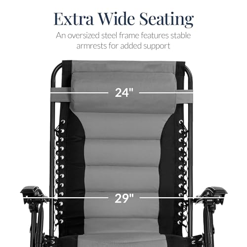 Best Choice Products Oversized Padded Zero Gravity Chair, Folding Outdoor Patio Recliner, XL Anti Gravity Lounger for Back...