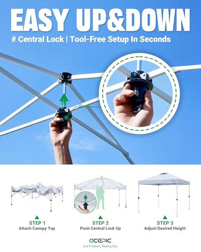 Acepic 10x10 Pop Up Canopy Tent,300D Silver-Coating Top,Pop Up Canopy Tent Instant Portable Shelter with 1-Button Push and...